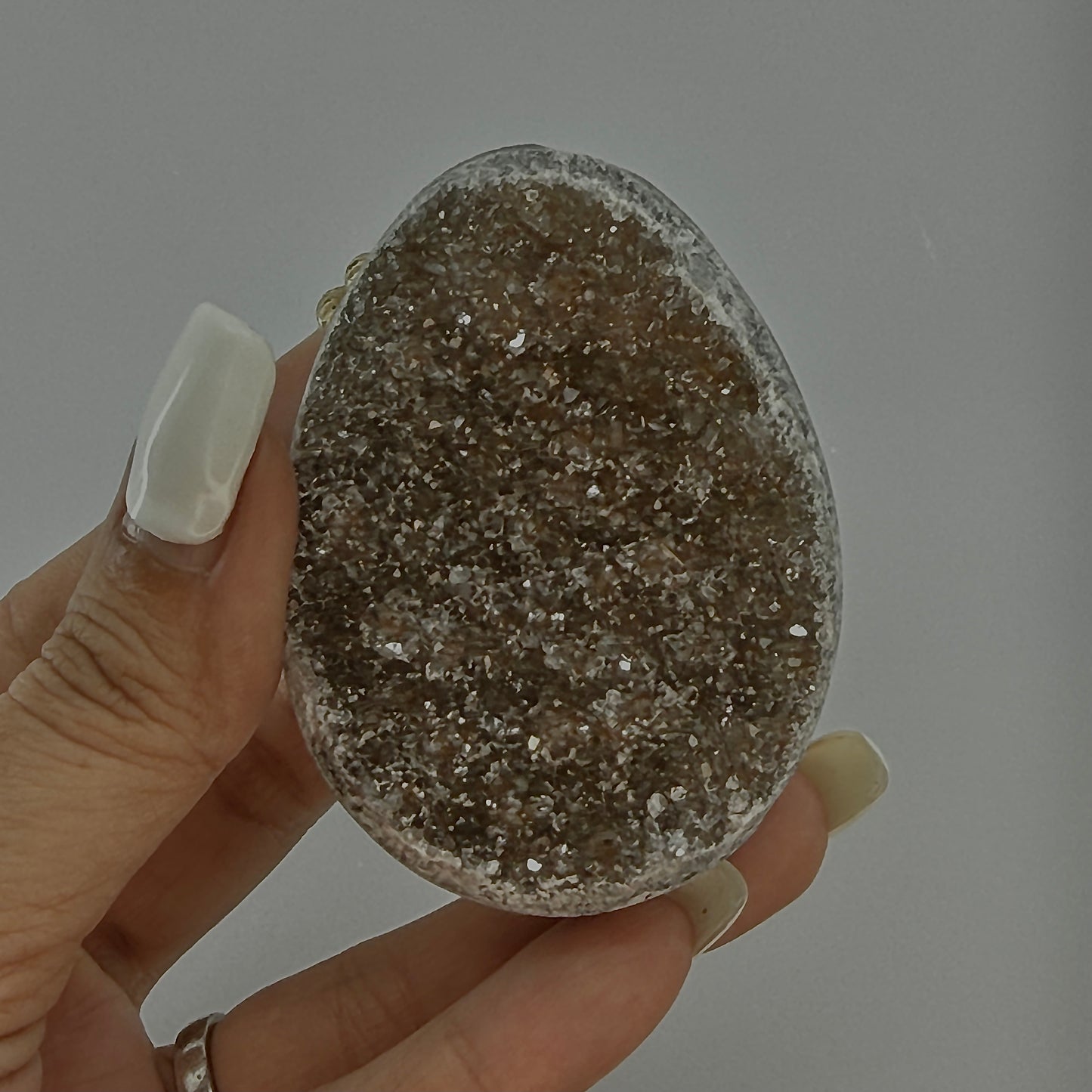 olive taupe rainbow amethyst egg