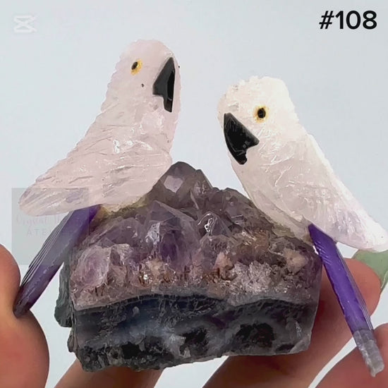 Bird Carving - Mixed material (Amethyst, Calcite)