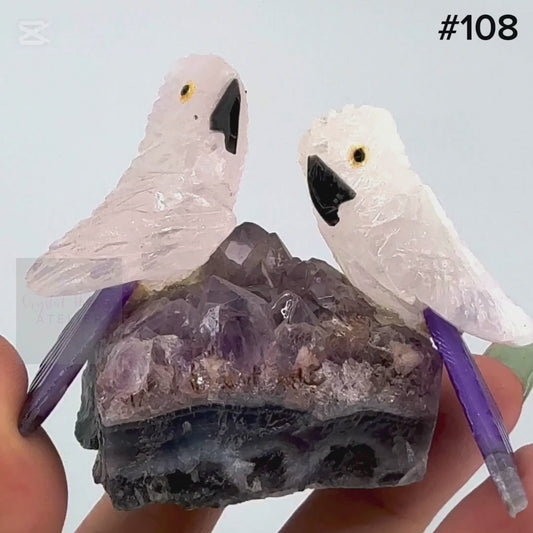 Bird Carving - Mixed material (Amethyst, Calcite)