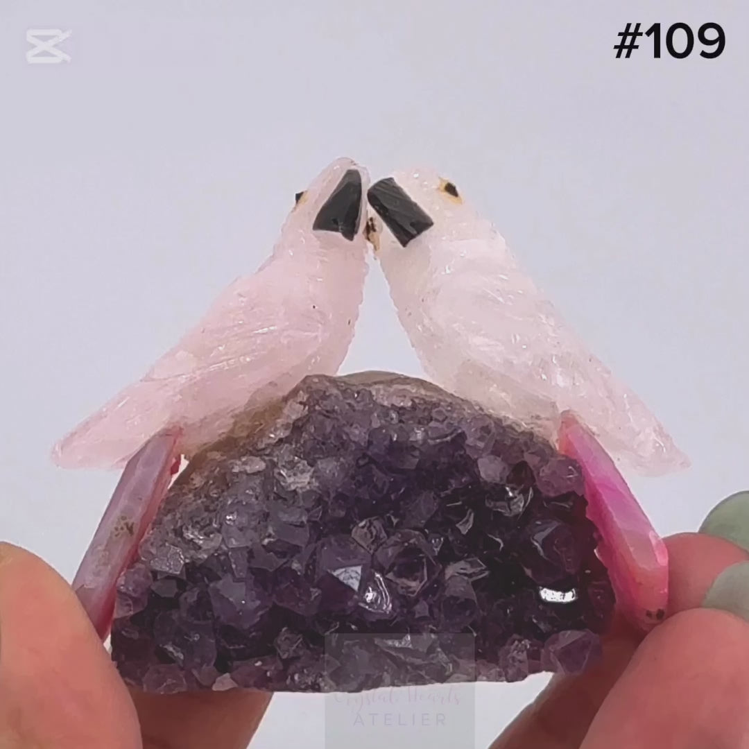 Bird Carving - Mixed material (Amethyst, Calcite)
