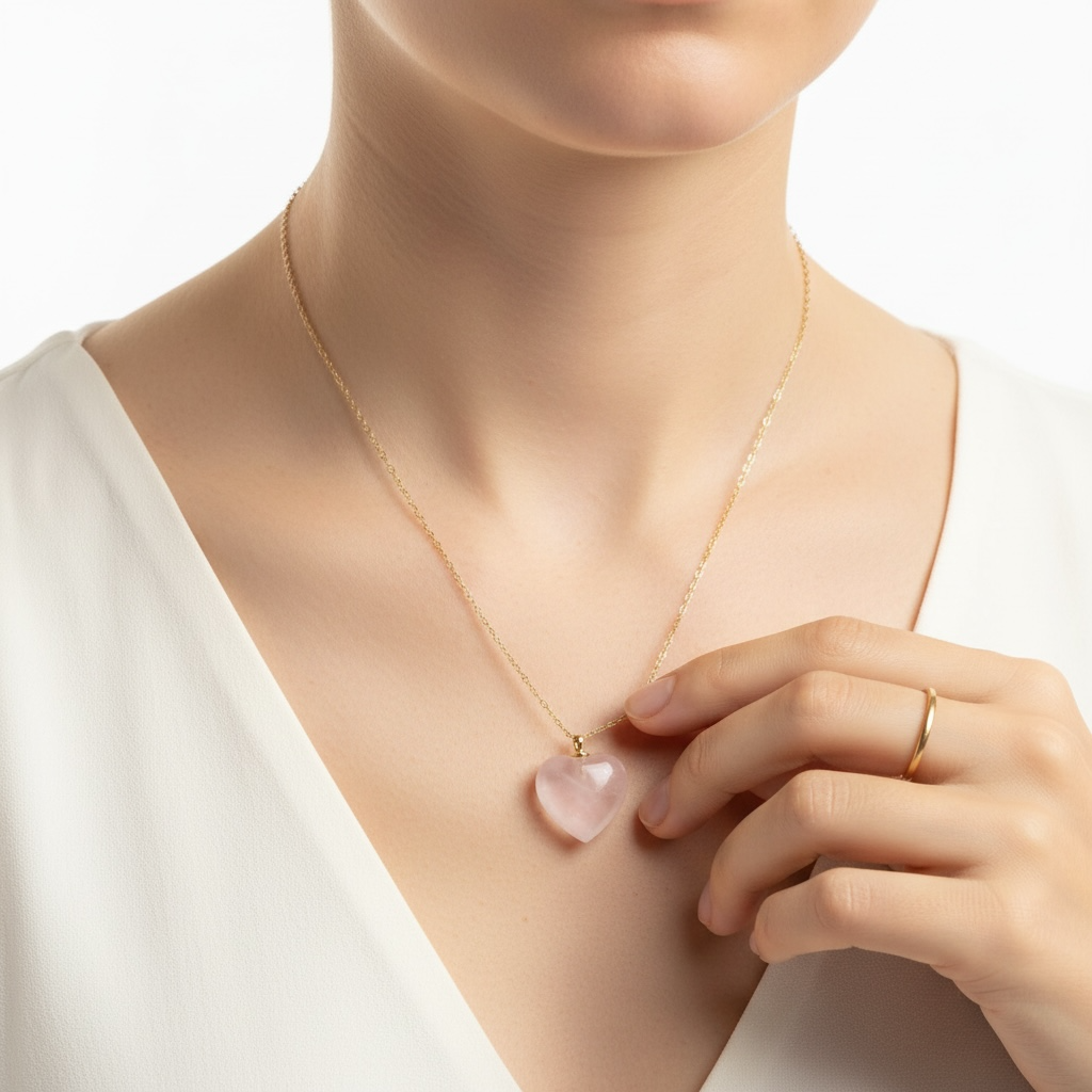 rose quartz necklace 18K gold filled